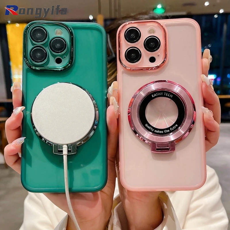 

For Infinix Zero 30 Hot 40 Pro 40i Smart 8 Pro HD Spark 20C 20 Pro GO P55 4G Phone Case Magnetic Circle Stand Transparent Cover