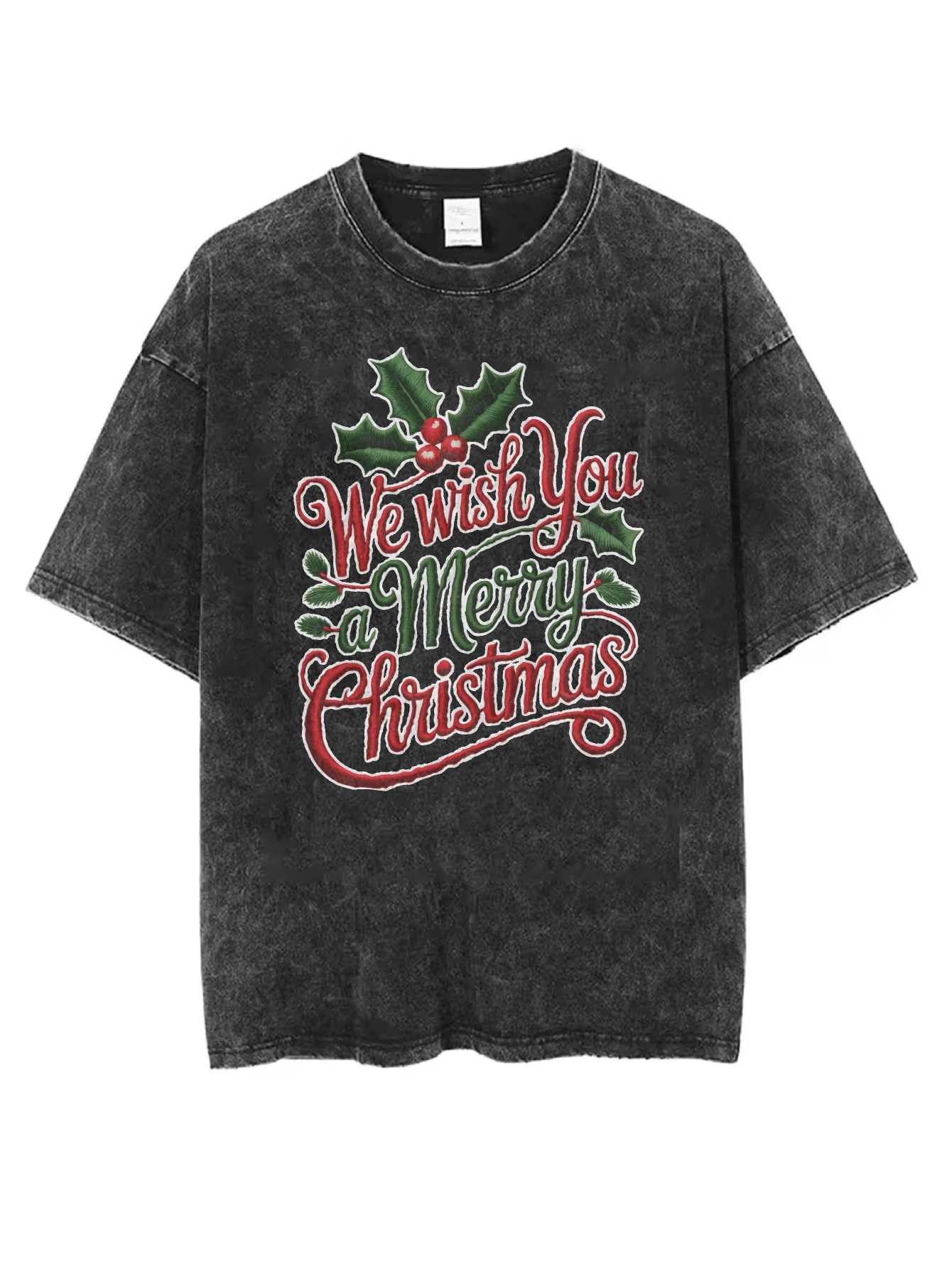 

Черная потертая футболка с круглым вырезом, которую мы желание вас с Рождеством, удобная свободная посадка, идеально подходит для мужчин и женщин, это зимнее Рождество