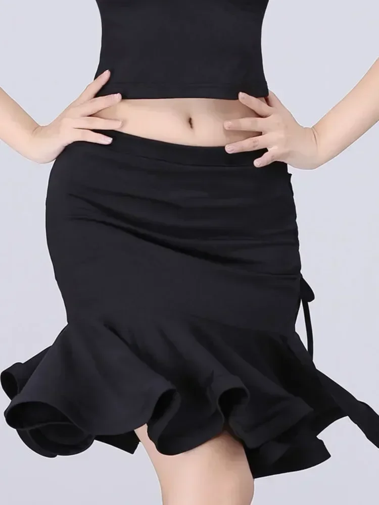 

Юбки с разрезом для латинских танцев с высокой талией, женский костюм для вальса, классическая однотонная юбка для соревнований, джазовая юбка на шнурке