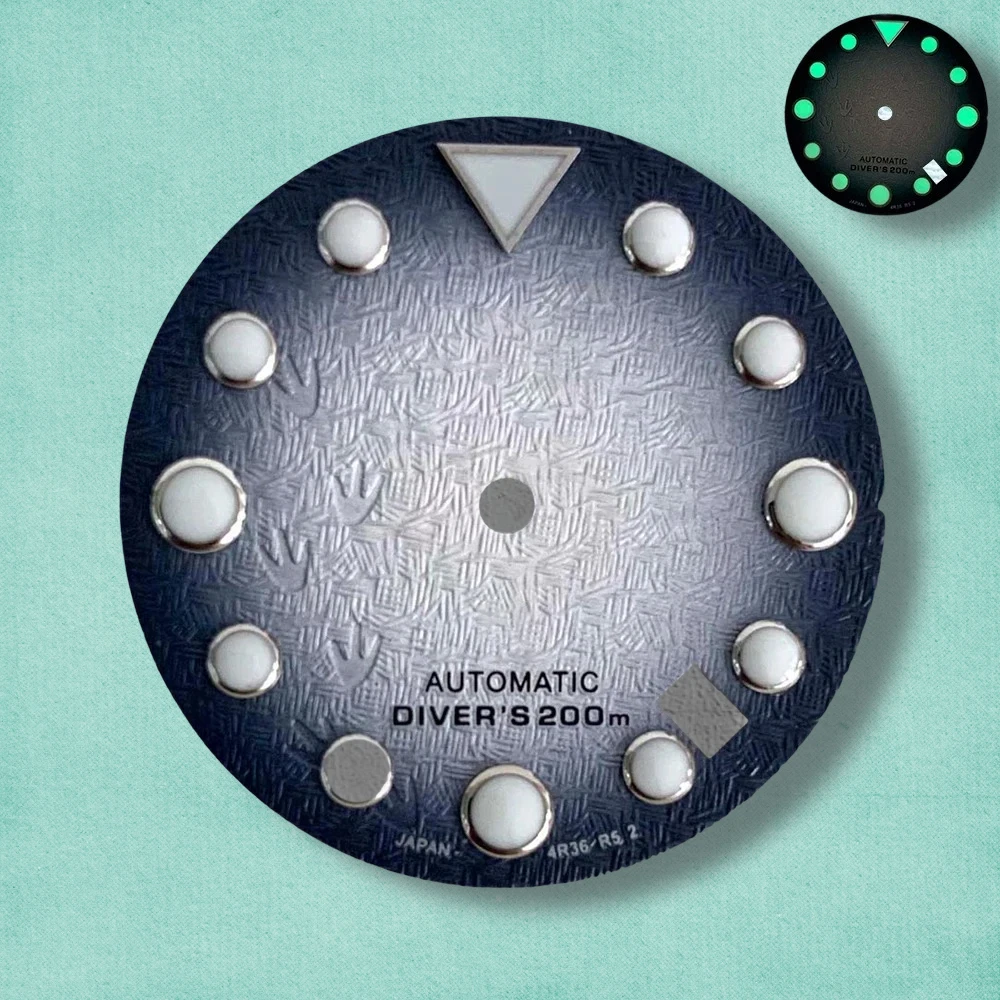 جودة عالية 28.5 مللي متر S شعار NH35 الطلب ثلاثية الأبعاد آثار أقدام الطلب صالح NH35 حركة C3 الأخضر مضيئة SKX007/SUB الطلب NH35 اكسسوارات