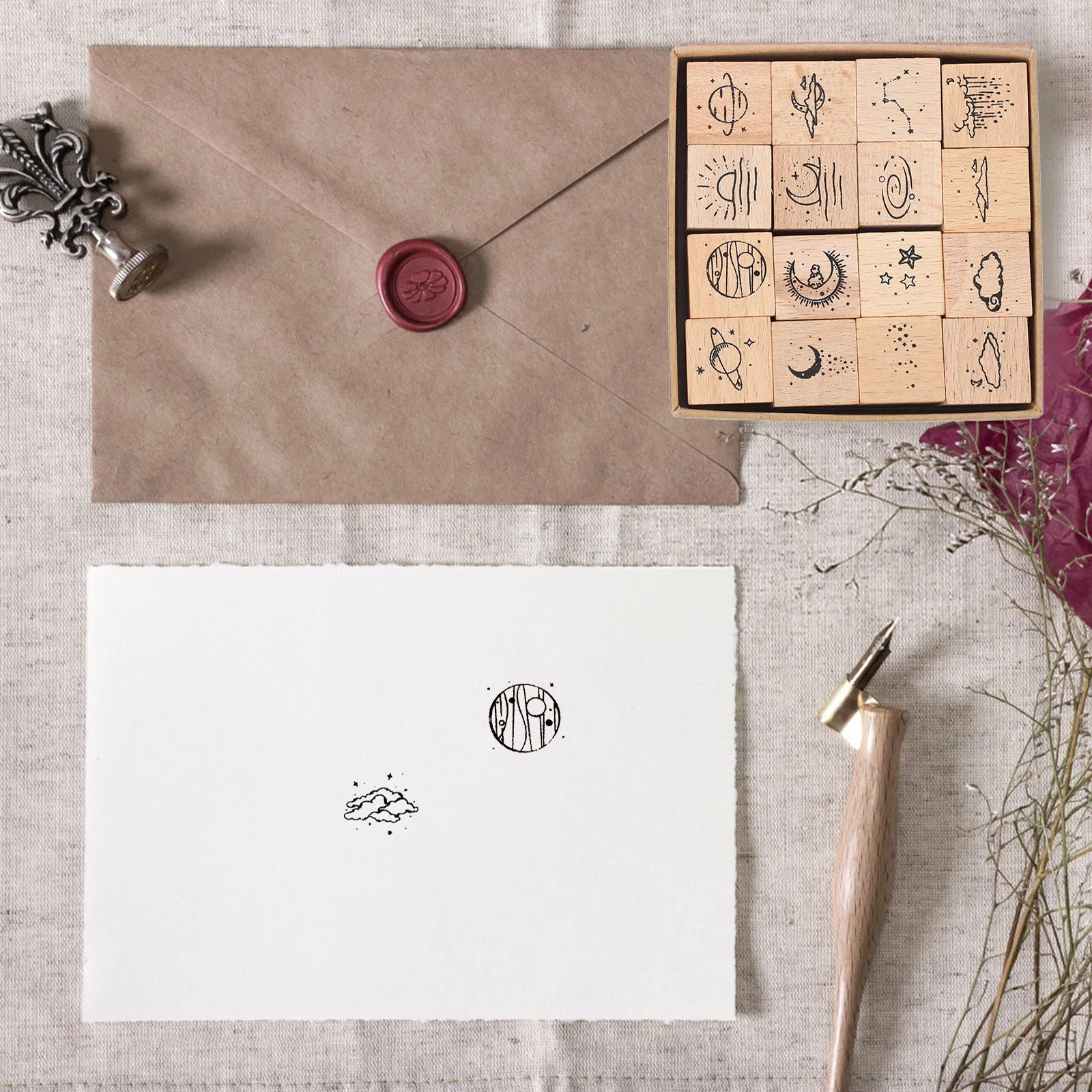 

16Pcs Multi-Functional Wooden Seal Kit for DIY Crafts Scrapbooks Letters Card Making Creative Handbook Decoration Set