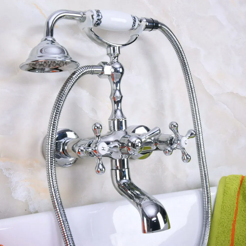 

Modern Chrome Wall Mounted Bathroom Shower Faucet Telephone Bath Faucets with Hand Shower Tap