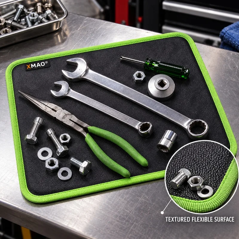 1Pc Flexible Magnetic Parts Mat, Black Green Tool Organizer for Garage Workbench and Auto Repair, Holds Steel Bolts and Sockets