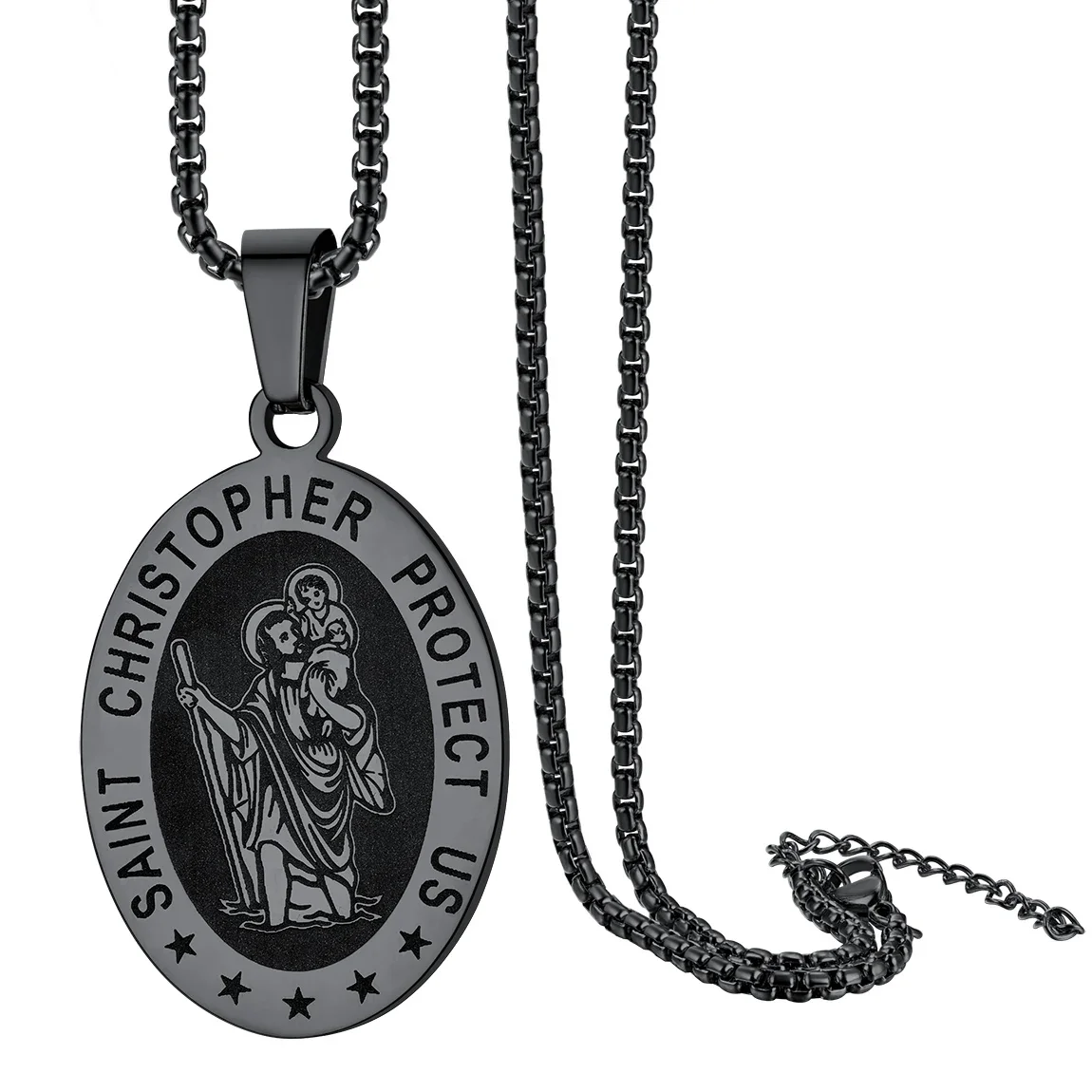 

ChainsPro St.Christopher Medal Protection Amulet Necklace for Men with Chain-22+2" Stainless Steel/Gold Plated/Black Color CP720