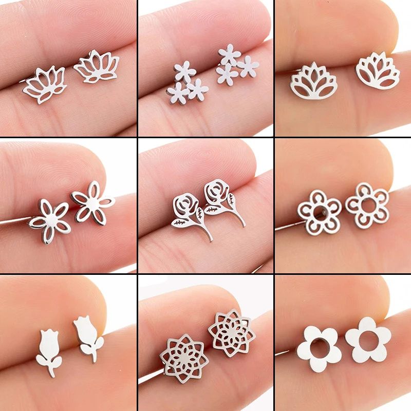 بوهو الفولاذ المقاوم للصدأ ماندالا القرط للنساء رومانسية زهرة الورد الأذن مجوهرات السيدات عادية اليومية لوتس أقراط الملحقات #1