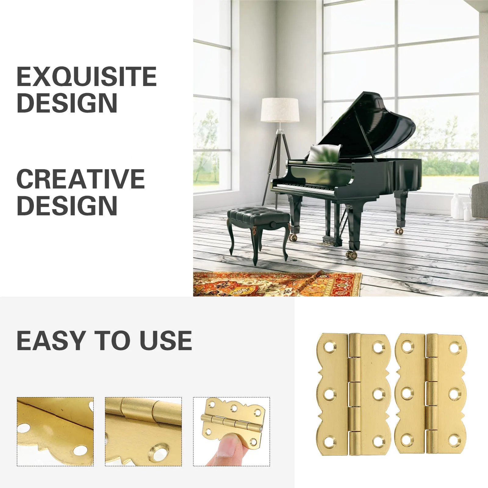 

2Pcs Brass Hinges for Piano Music Stand Bookshelf Cabinet Door Musical Instruments Golden Finish Smooth Quiet Operation Heavy