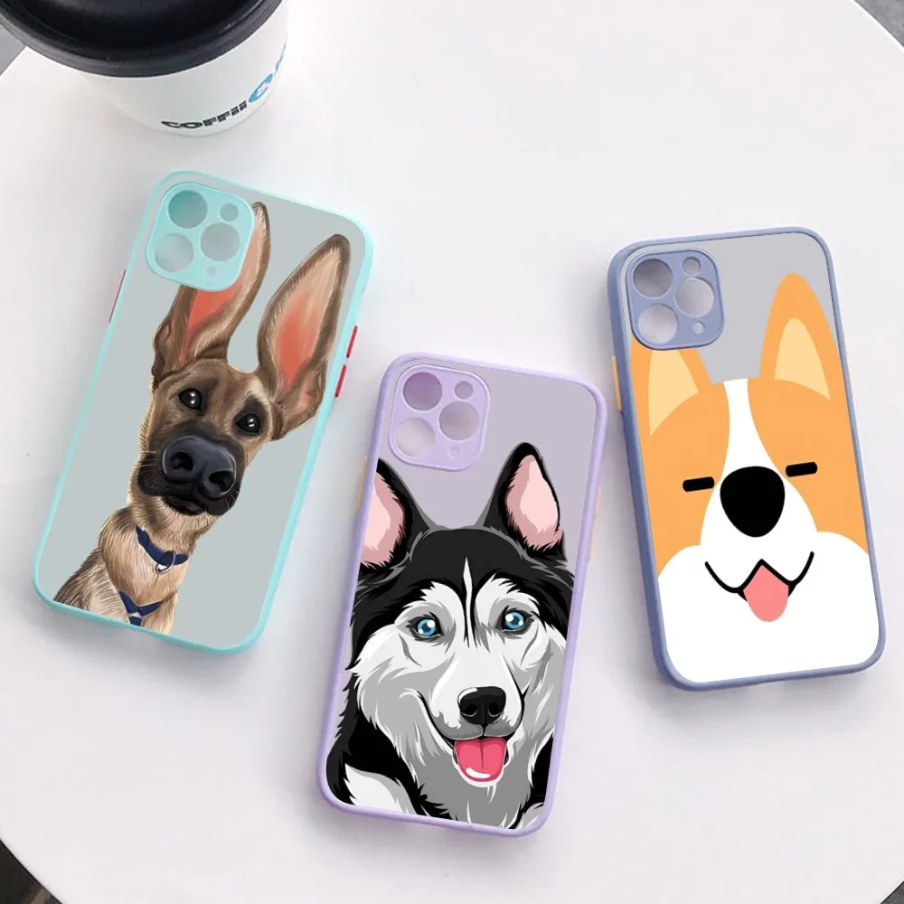 

Cartoon Dog Phone Case for iPhone 14 11 12 13 Mini Pro Max 8 7 Plus X XR XS MAX Translucent Matte Cover