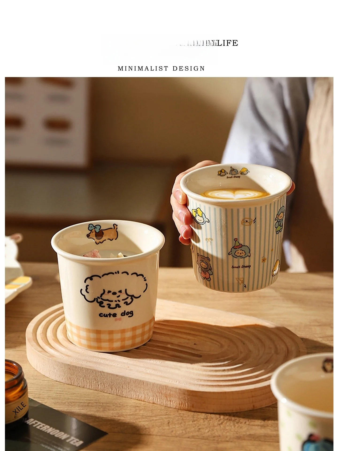 

High-Voltage Cerc Coffee Mugs Cute Cartoon Hand-Held Mugs Taiwan Origin 330ml Capaci without Lid Tee Life Brand