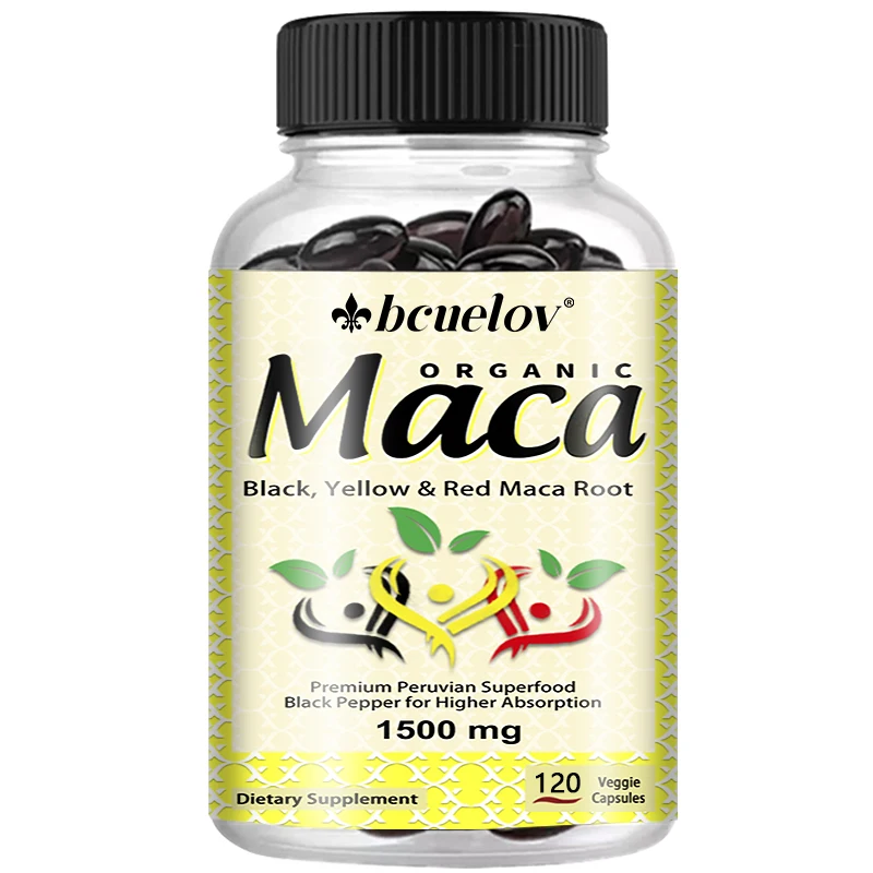 Maca Root Capsules 1500mg Black Red Yellow Maca Blend, Boost Energy, Vitality & Endurance, Muscle Repair & Athletic Performance