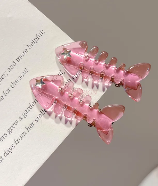 2PCS المياه الماس نجمة الأسماك العظام مشبك شعر فتاة قوية بطة الفم كليب لطيف مشبك شعر أغطية الرأس