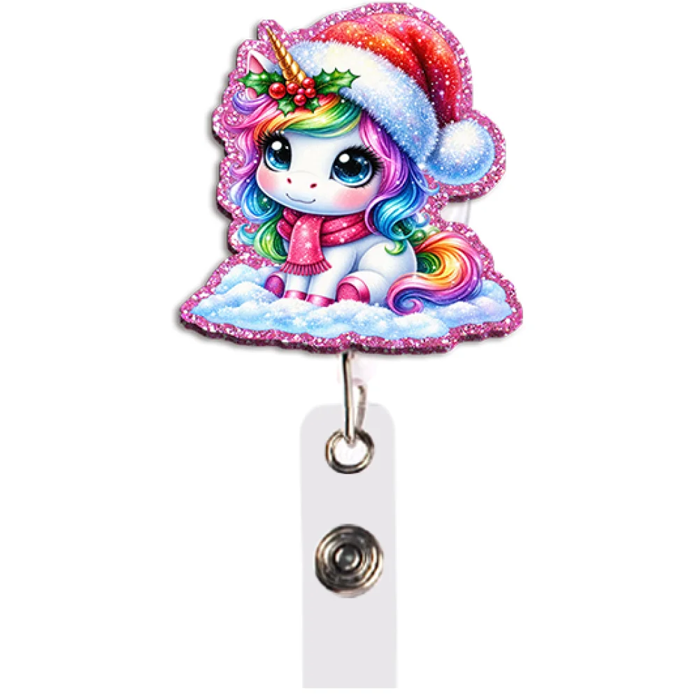 Kawaii Winter Ice Unicorn Badge Reel Collection Styles Retractable with Clip for School Office