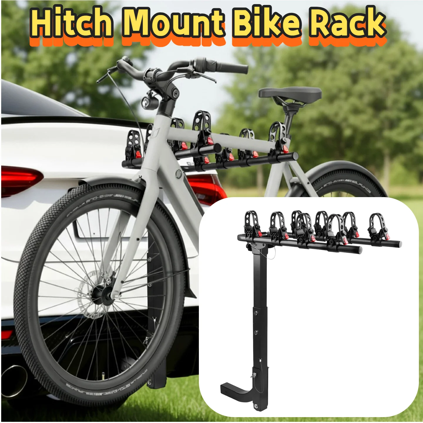 

Universal 4-Bike Adjustable Rear Bike Rack for Cars Heavy Duty Tilting Hitch Mount Bicycle Carrier for Cars Trucks SUVs Minivans
