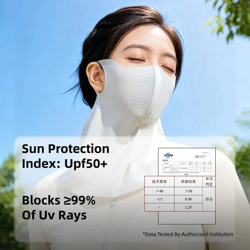 Summer Sun Protection Face Mask Women UV-Protective Ice Cool Breathable Neck-Covering Seamless Ear-Loop Hyaluronic Mask