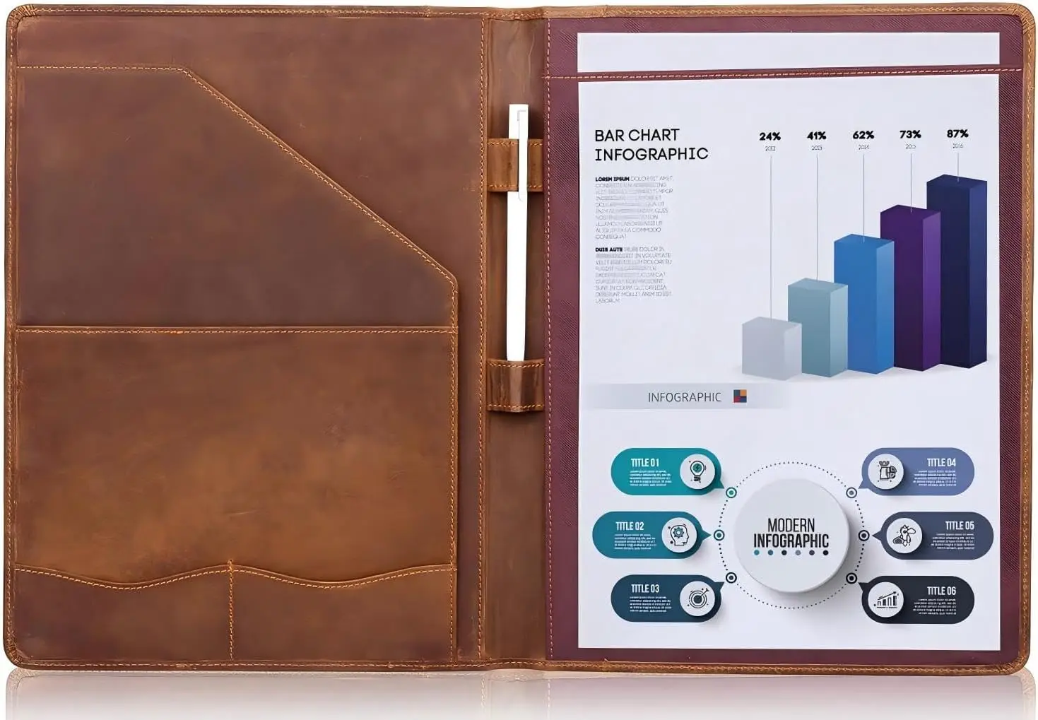 

Genuine Leather Portfolio with A4 Document Folder, Professional Writing Padfolio Organizer for Men and Women