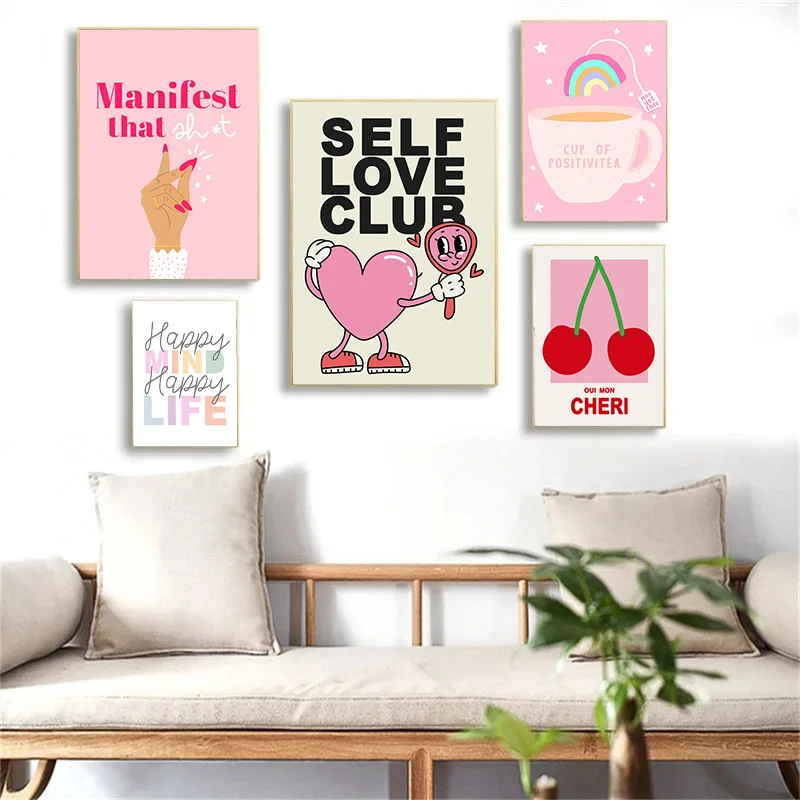 

Scandinavian Minimalist Wall Art Painting Girl Bedroom Pink Inspirational HD Canvas Poster Print Picture Living Room Home Decor