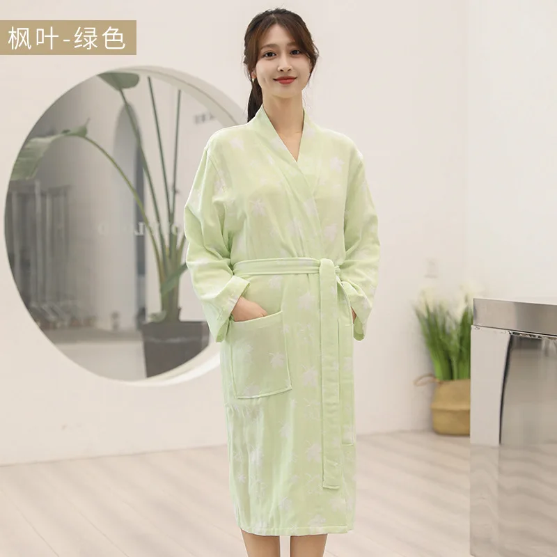 Autumn New 100% Cotton Water Uptake Nightgown Sexy Kimono Bathrobe Women\'s Sleepwear Gauze Sleepshirts Female Spa Hotel Robe