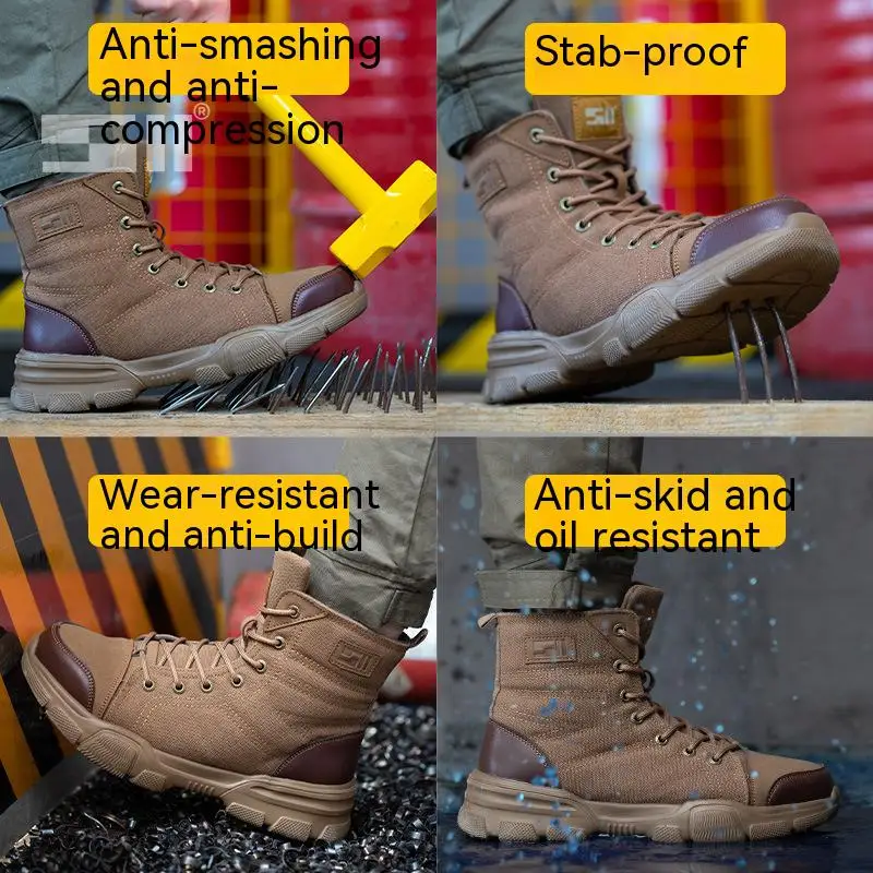 Work Safety Boots Mens Bulletproof Combat Boots Steel Toe Shoes Anti-smash Anti-piercing Industrial Protective Boots Size41-46