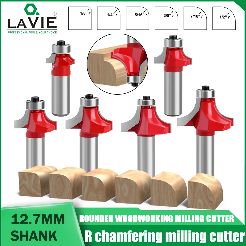 LAVIE 1/2 Shank Fillet Milling Cutter Woodworking Milling Slotting Trimming Machine Engraver R Chamfering Cricut מקדח Фреза 공구