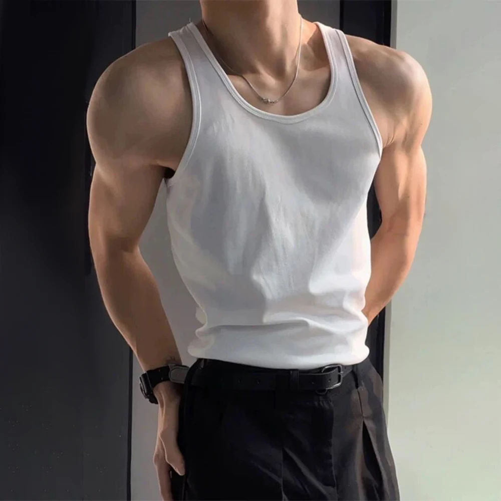 Mens Vest Plain Casual Cotton Tank Top Spring Gym Sports Fitness Daily All-Match Classic Sleeveless Top Men\'S Clothing 2025 New