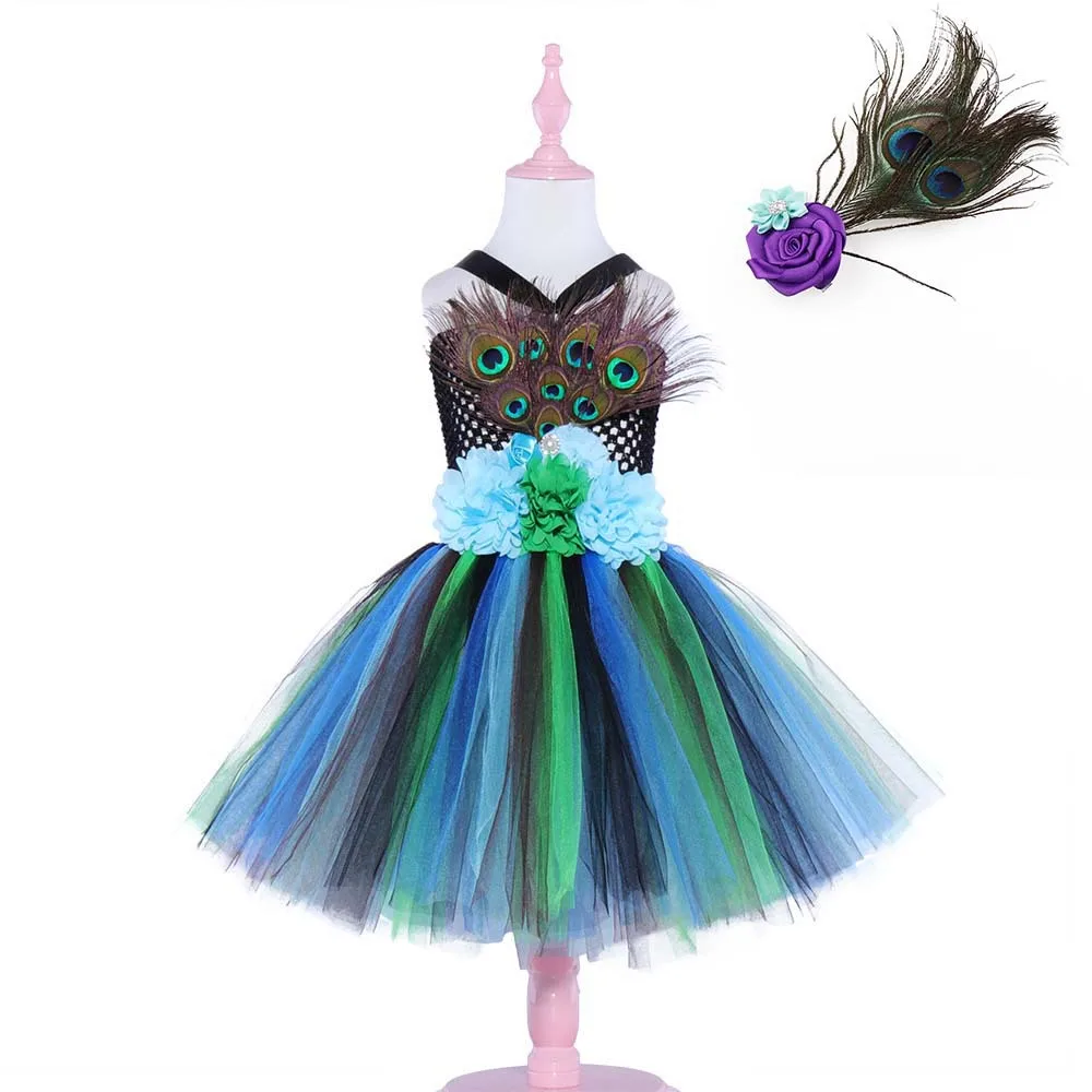 Peacock Princess Tutu Dress Girls Anime Cosplay Christmas Costume Happay Purim Birthday Party Dresses Halloween Costume for Kids