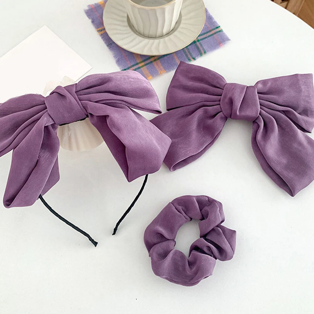 

1 set Hair Accessories Set Purple Bow Headb Clip Elastic Scrunchies Women Teens Stylish Practical Comfortable Long Use Hair Care
