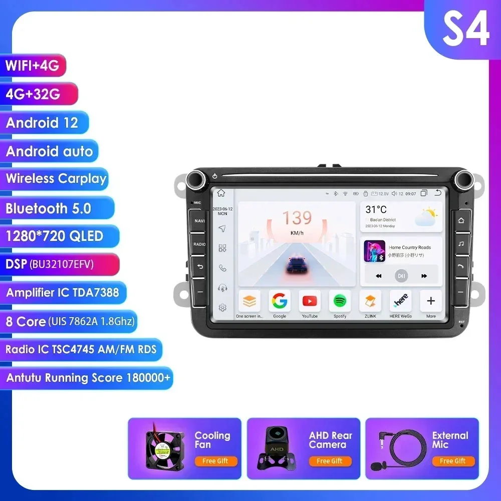 2DIN Carplay Android Autoradio GPS voor VW Caddy Polo Golf 5 6 Plus Passat B6 Jetta Tiguan Touran Sharan Scirocco Eos Seat Stereo