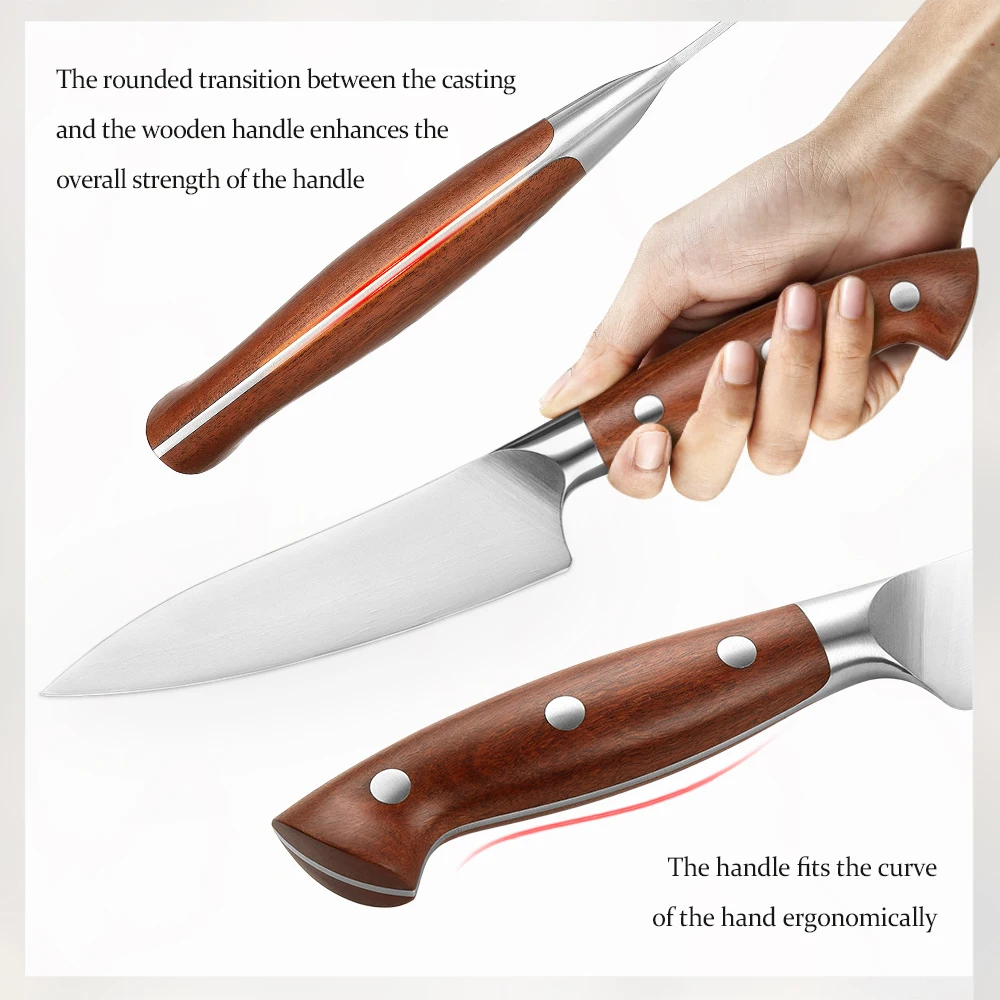 HEZHEN 5.3 Inches Utility Knife 1.4116 steel Red Wood Handle Cook Tools Core Blade Kitchen Knife Accessories Box Packing