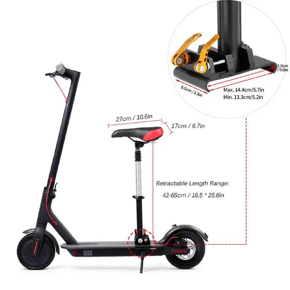 Adjustable Height Electric Scooter Seat Saddle Pu + Aluminum Alloy Saddle Electric Scooter Comfortable Seat Saddle Adjustable