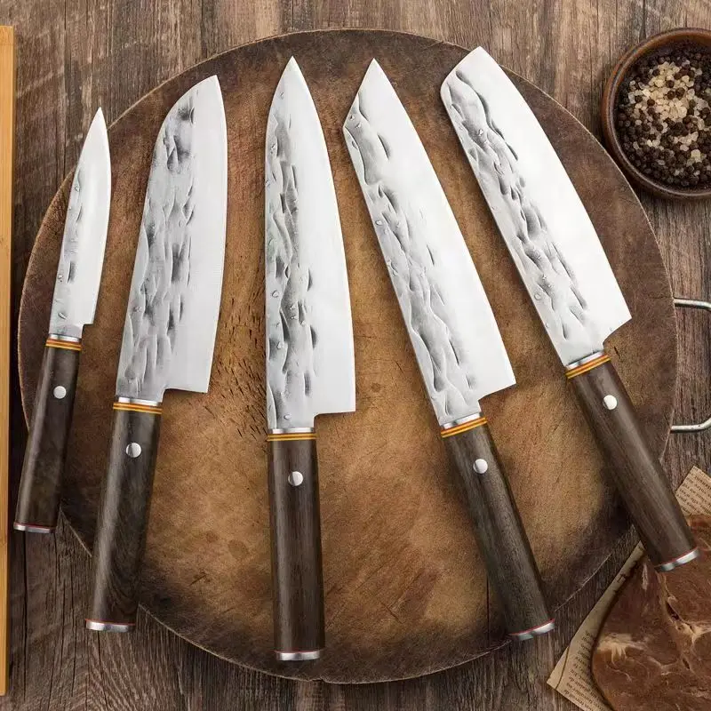 Wood Handle Chef Knife Set 1-5pcs Sharp Japanese Santoku Sushi Knife Meat Cleaver Slicing Paring Sharp Stainless Steel Knife