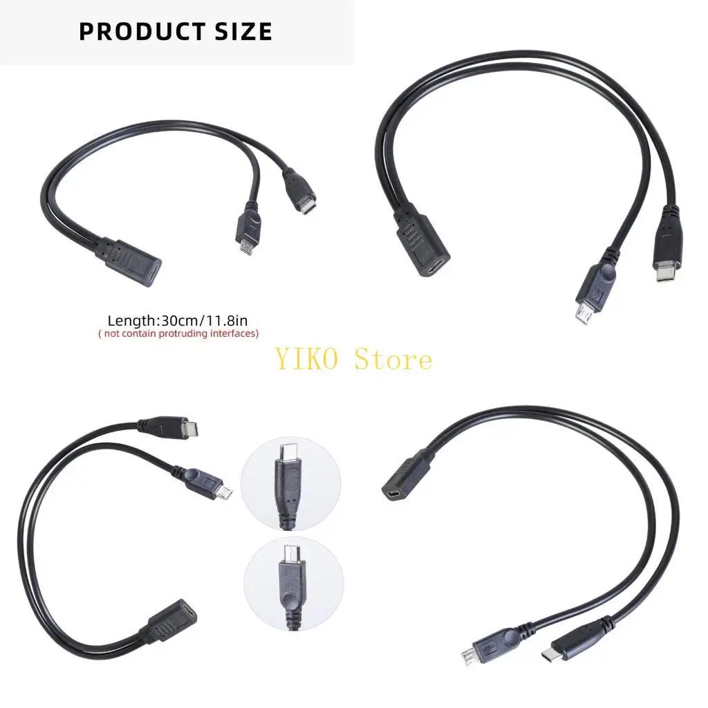 K32C USB C Splitter Cable Type C Female to Male and MicroUSB Y Extension Cable