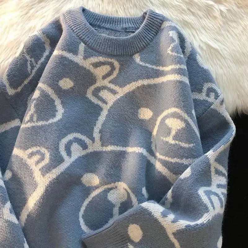 

Свободный трикотаж с медведем, круглый свитер для мужчин, простая повседневная одежда, осень-зима, Новое поступление, удобный полиэстер, F...