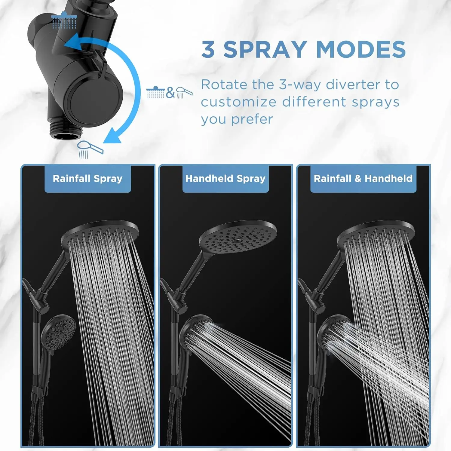 Dual Shower Head Combo: 8-Inch Rainfall and 10-Mode Handheld with High Pressure for Full Coverage