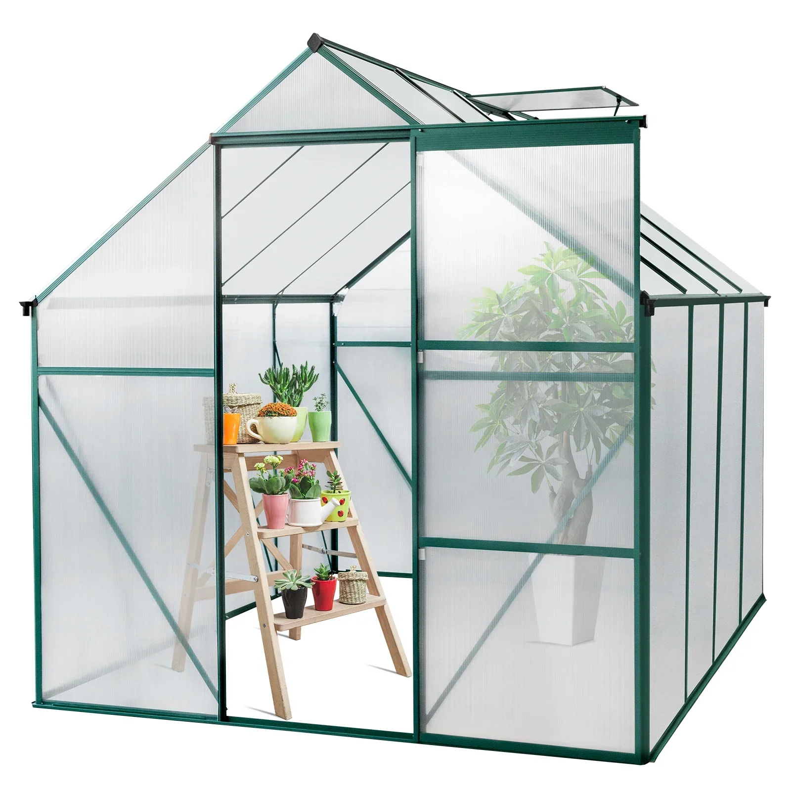 Serre Hybride en Polycarbonate Vert, 6x8