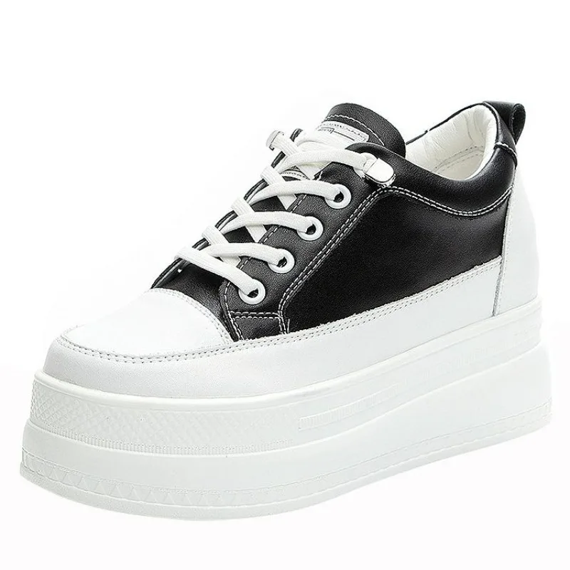 

Кроссовки женские из натуральной кожи, на платформе, высокий каблук 8 см, дышащие туфли-лодочки на танкетке