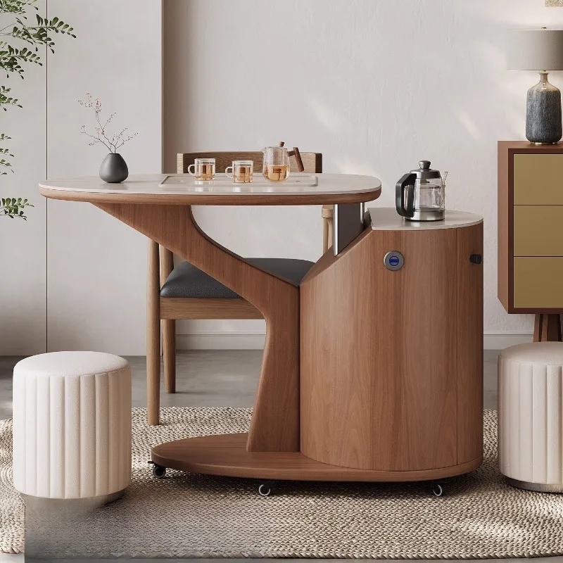 

Medieval style living room movable solid wood tea cart with tea brewing integrated multi-functional home modern high-end tea