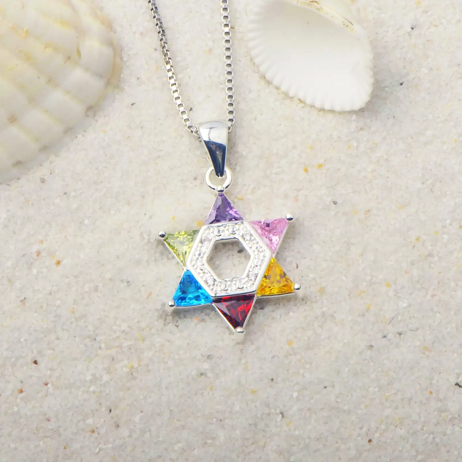 قلادة على شكل نجمة داود الملونة للنساء، قلادة سداسية أنيقة مع زركونيا مكعبة، هدية مجوهرات بوهيمية عصرية لـ
