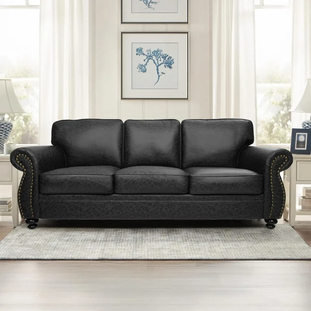 

Mid-Century Vintage Sofa Couches with Rivet Design,loveseat Sofa,Removable Sofa Cover Upholstered Cushions and Solid Wood Frame