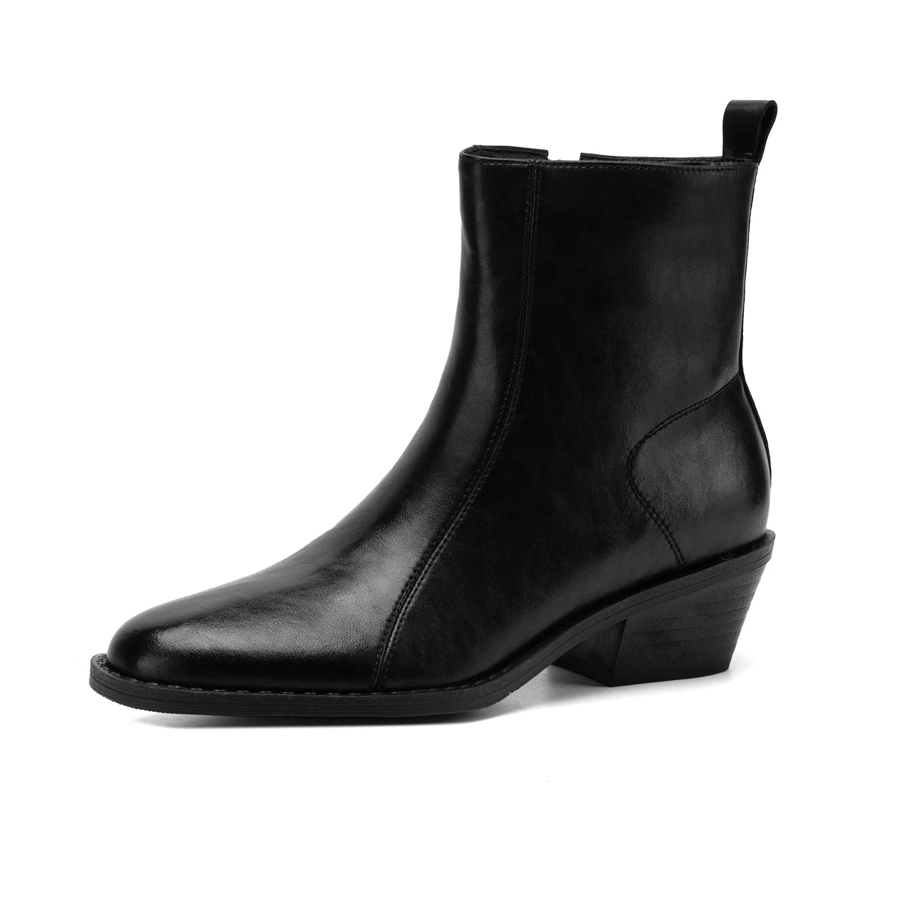 Plus Size 34-42 Cow Skin Round Toe Med Heels Zipper Modern Boots Warm Winter Shoes Dating Concise Mature Retro Lady Ankle Boots