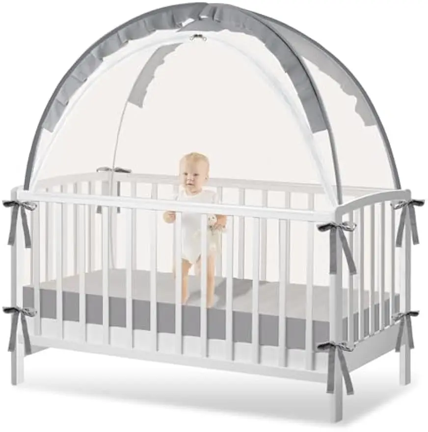 

Breathable Crib Tent with Strong Mesh & Zipper - Grey Large Size for Baby Safety