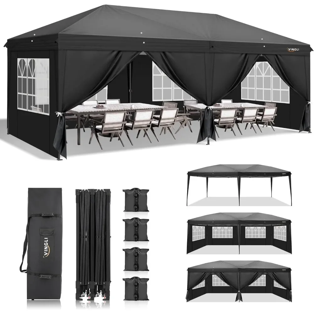 

10x20 ft Pop Up Canopy Tent with 6 Sidewalls, Canopy 10x20 with Carry Bag, Outdoor Gazebo Canopy Tent Camping Tent,