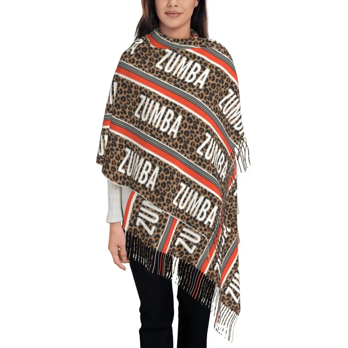 Custom Vintage Leopard Zumbas Scarf Women Men Fashion Winter Shawl Wraps Tassel Wraps