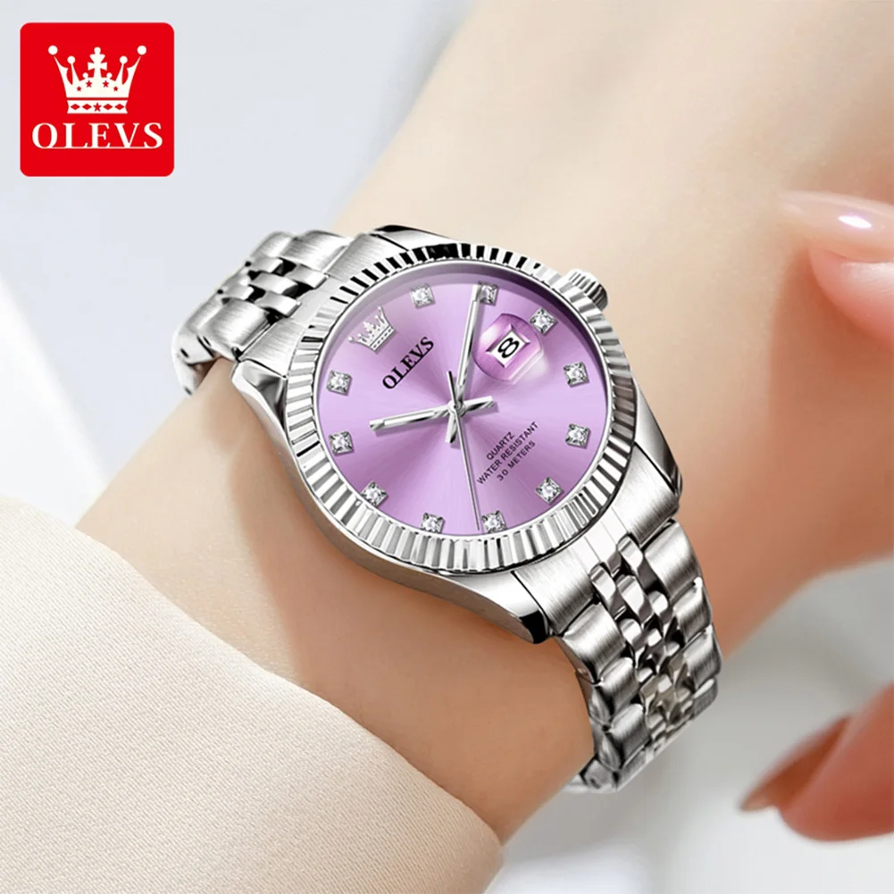OLEVS 3705 ساعات نسائية من أفضل العلامات التجارية ساعة عمل بتقويم 30 متر مقاومة للماء ساعة مضيئة للنساء