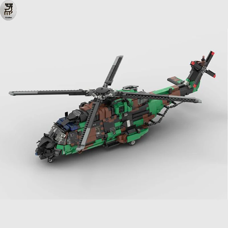 Military MOC 1:32 NH-90 Tactical Transport Helicopter French Army Building Blocks Fighter Toys Bricks Children\'s Birthday Gift