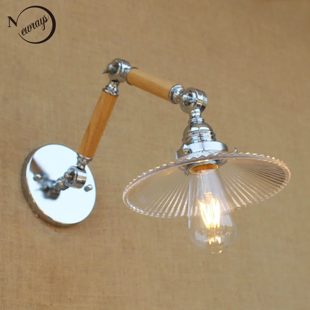 

modern adjustable swing arm wood glass shade wall lamp reading led vintage light for workroom bedroom living room bar