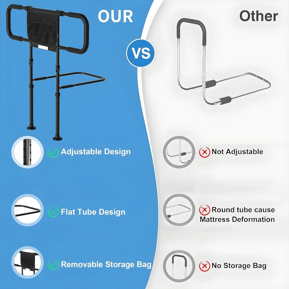 Adjustable Bed Safety Rails with Motion Sensor Light & Storage Bag - Supports 400lbs, Fits Queen King Twin Full Beds