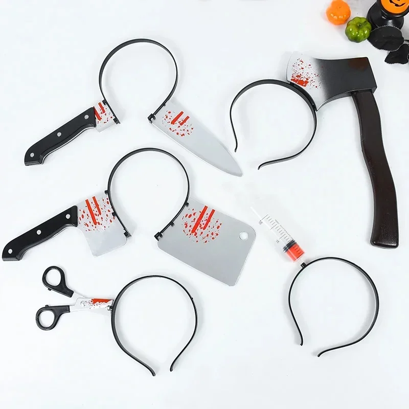 Cabeza de hacha sangrienta falsa, cuchillo, diadema, decoración de Halloween, accesorio para bromas, decoración para fiestas, accesorios de cosplay para mascarada 2026, herramienta de terror.