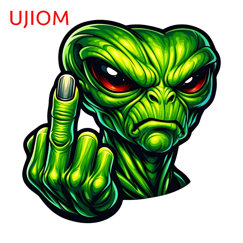 UJIOM One-finger Salute Alien Mirror Wall Stickers Funny Cartoon Item Door Stopper Decal Scratch Proof PVC House Decoration