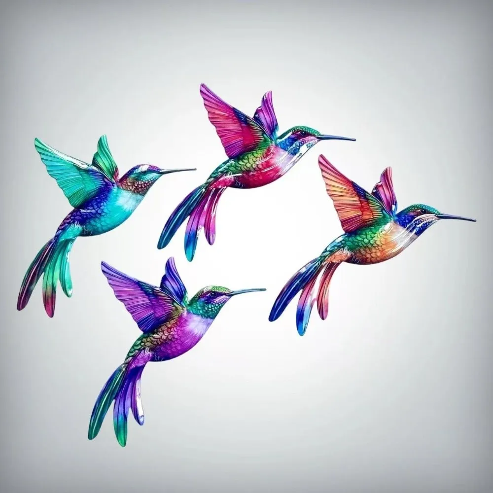 Metal Material Metal Hummingbird Wall Art 3D Design Colorful Finish Outdoor Wall Art Weather Resistant Vintage Colorful Birds