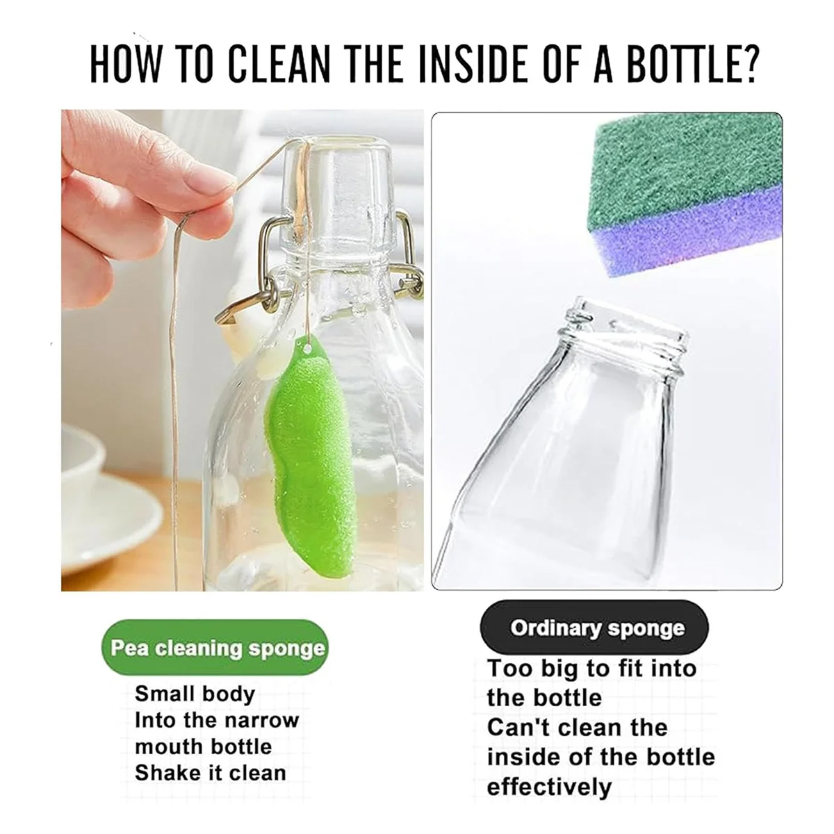 LDHL 6Pcs Beans Shaped Bottle Cleaning Sponge, Magic Beans Cleaner Reusable Bottle Cleaning Beans Sponge Internal Cleaning