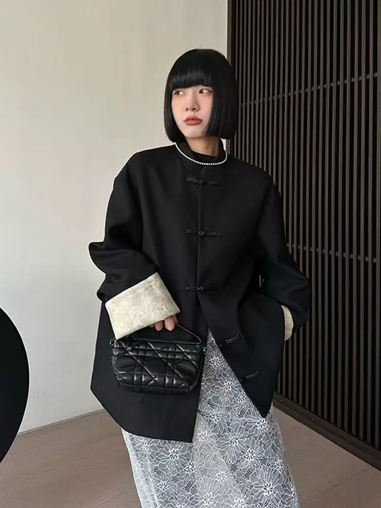 

Новый китайский дизайнерский пиджак больших размеров (до 300 фунтов) на весну-осень с пуговицами и вставками для женщин